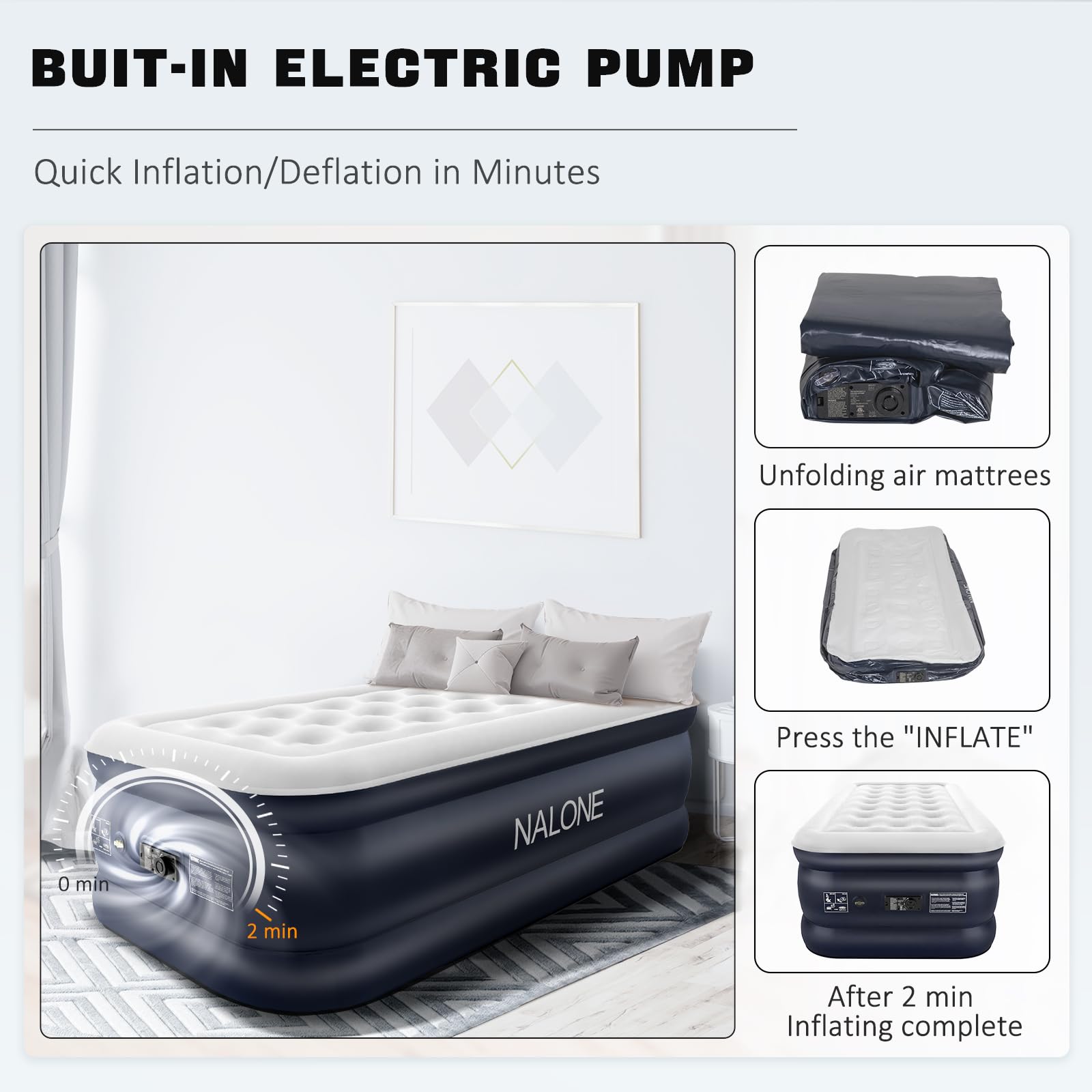 NALONE Single Air Mattress with Built-in Pump | Portable Inflatable Bed