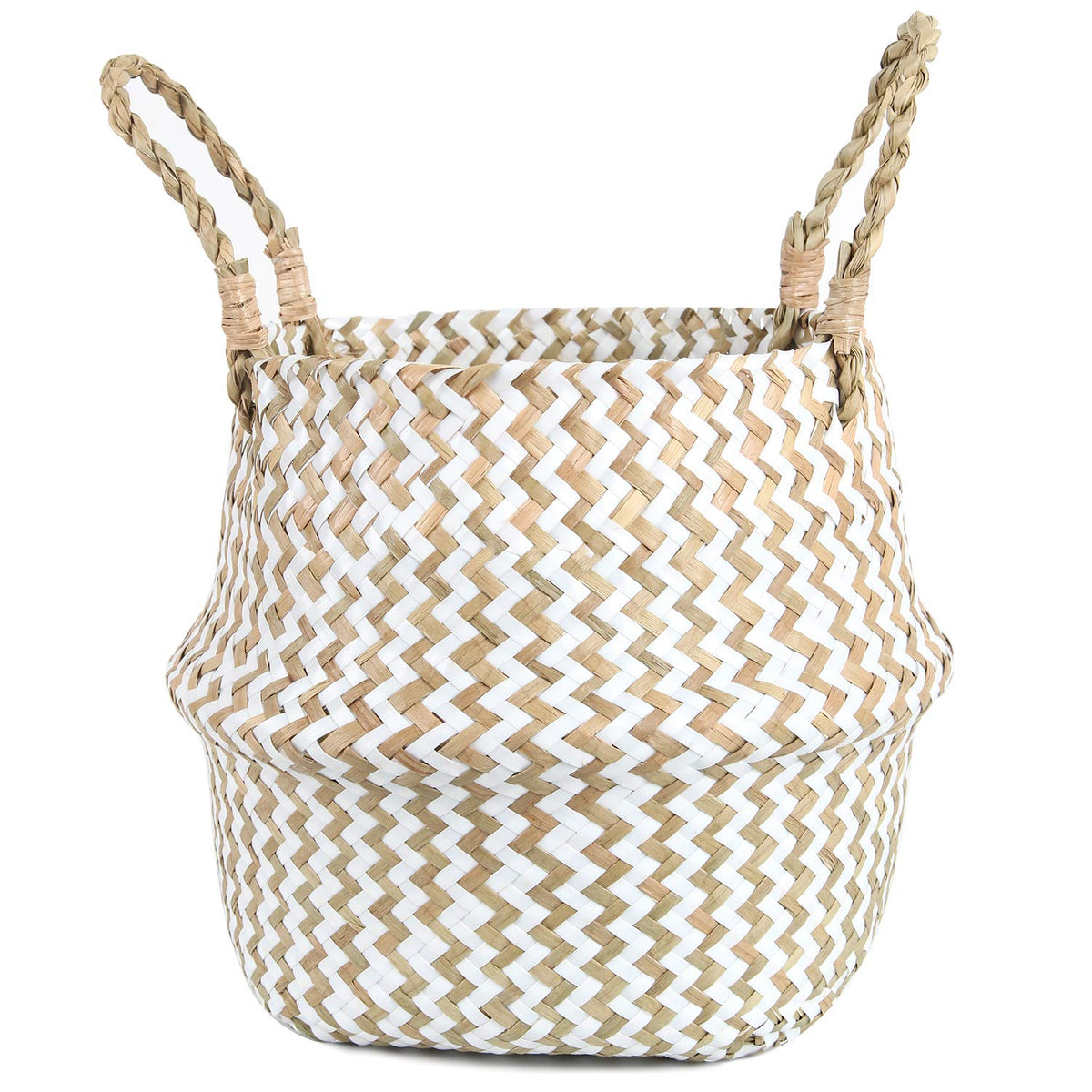 FEILANDUO Laundry Basket Wicker Woven Belly Baskets Decor Home Storage for Fruit Hand-woven Seaweed Collapsible with Handle for Organizer Plant Pot - image 1