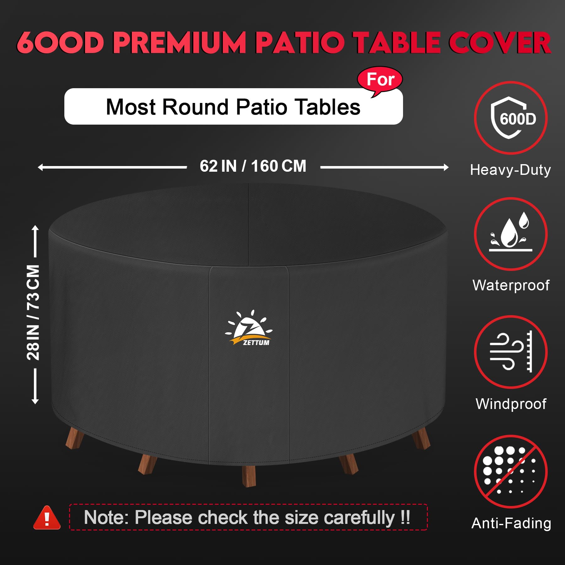 Zettum Round Garden Table Cover | 600D Oxford Waterproof Furniture Cover