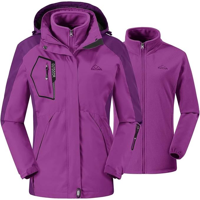 Massive Discounts Women's 3-in-1 Ski Jacket | Waterproof Winter Coat – Purple