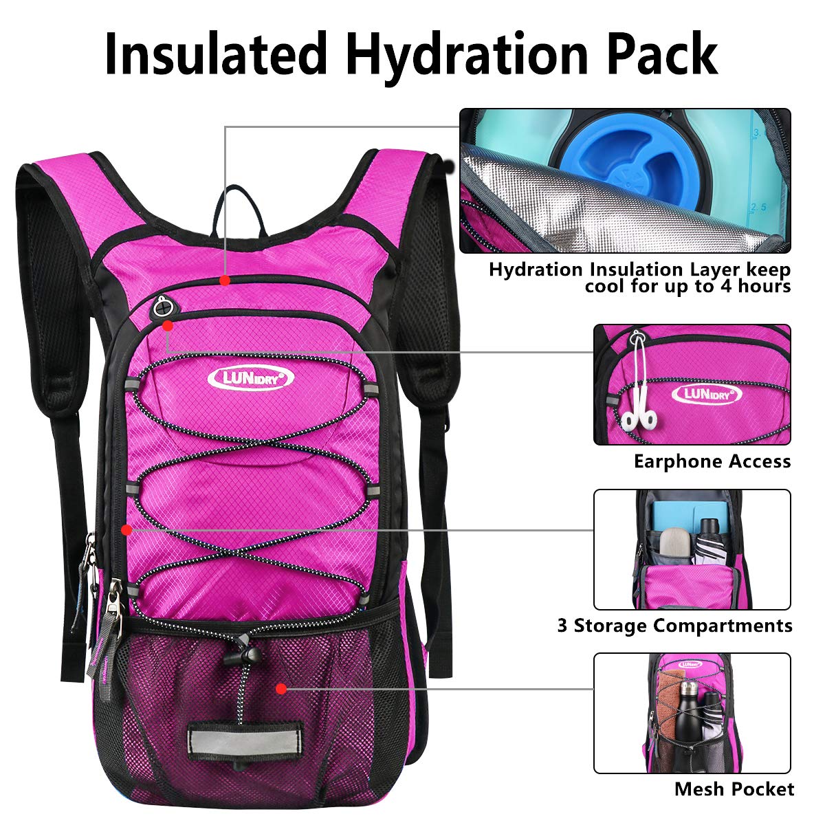 Lunidry 15L Hydration Backpack with 3L Water Bladder – Insulated Hiking Pack