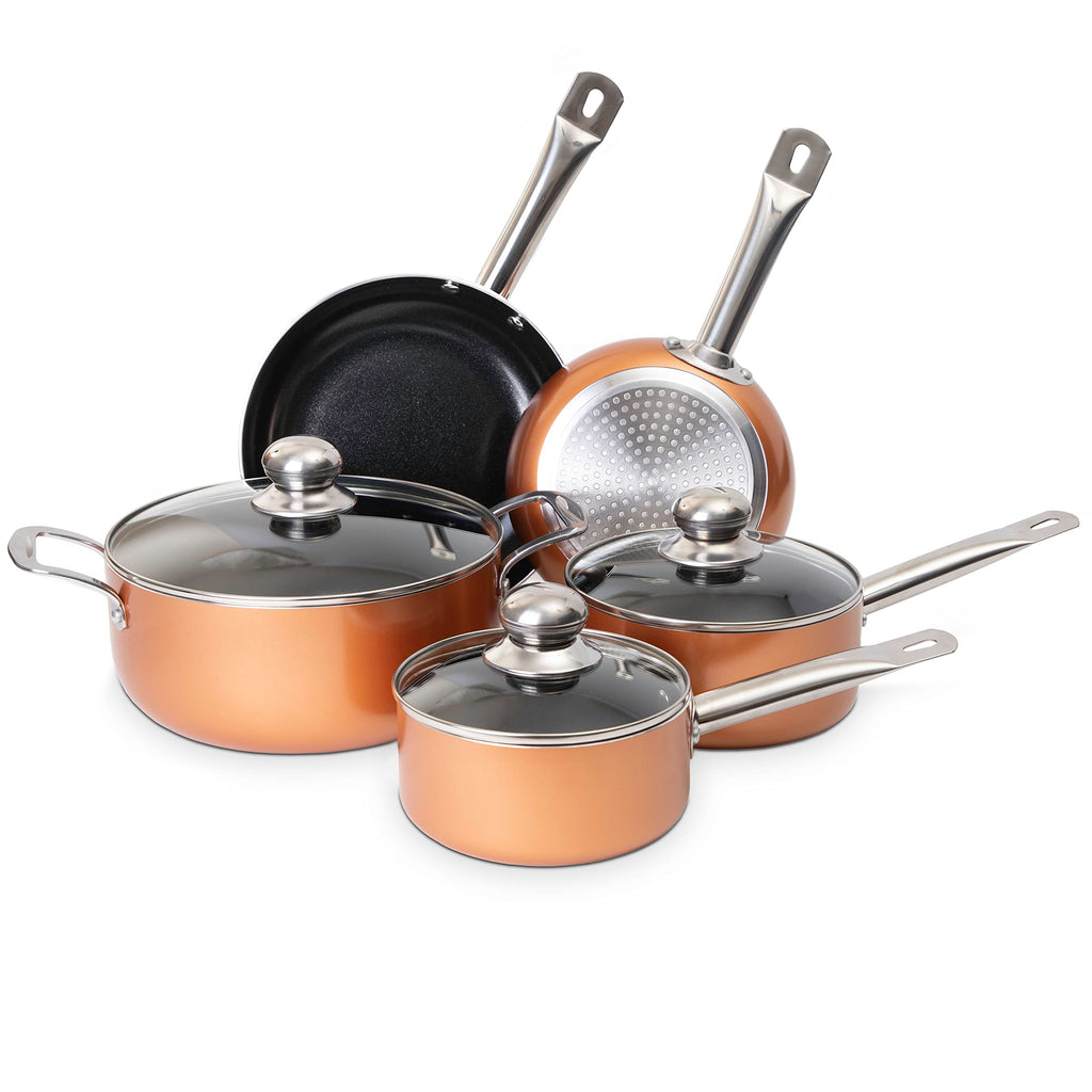 Nuovva 8pc Copper Non-Stick Cookware Set – Ceramic Induction Pots and Pans