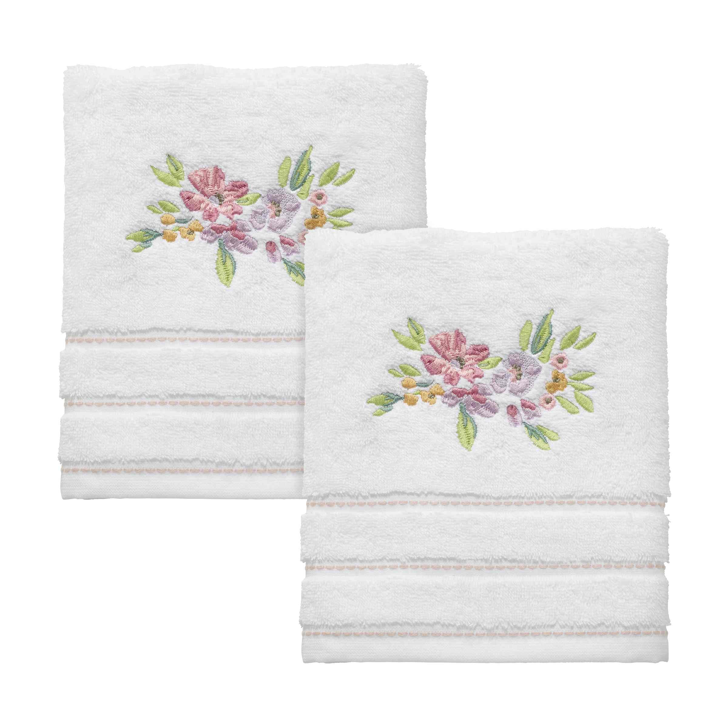 Izod Catalina Hand Towels – 2-Pack Embroidered Floral White Cotton