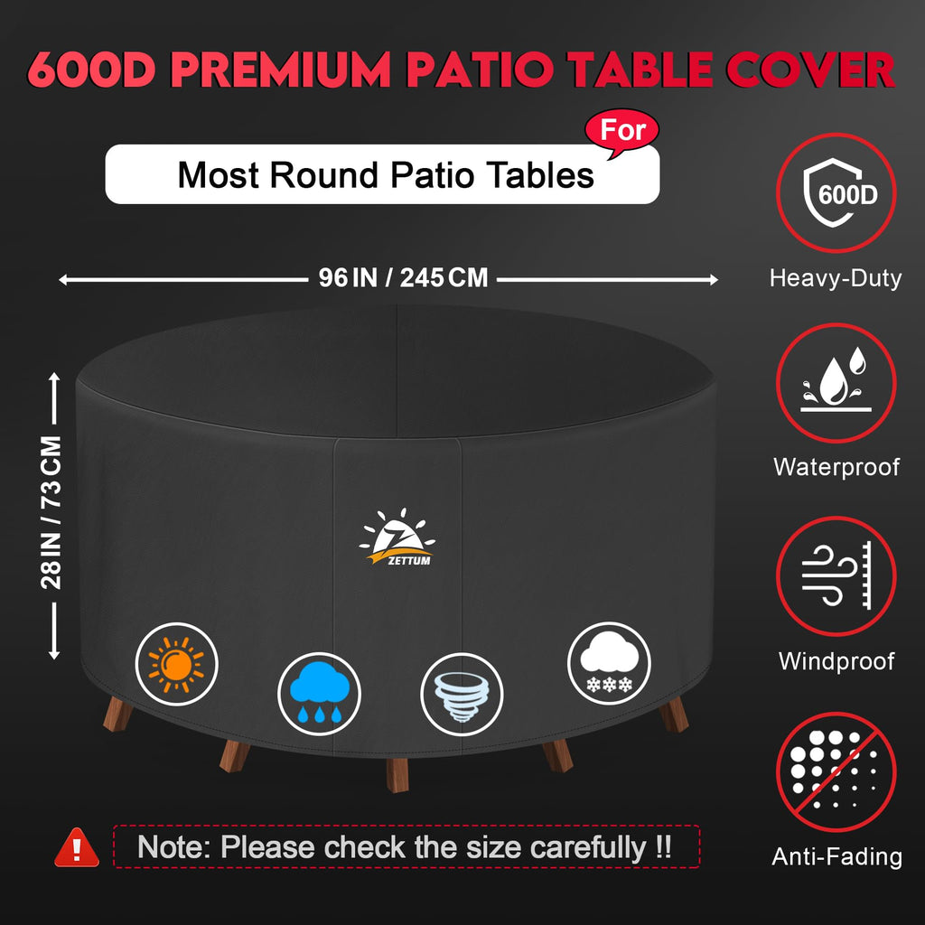 Zettum Round Outdoor Furniture Cover – 600D Heavy Duty Waterproof 245x73cm