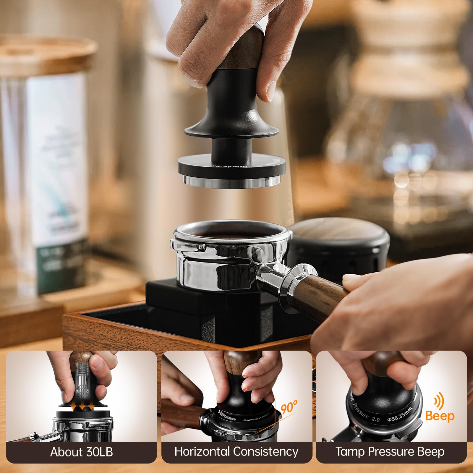 MHW-3BOMBER 54mm Calibrated Espresso Tamper – 30lb Spring Loaded Tool