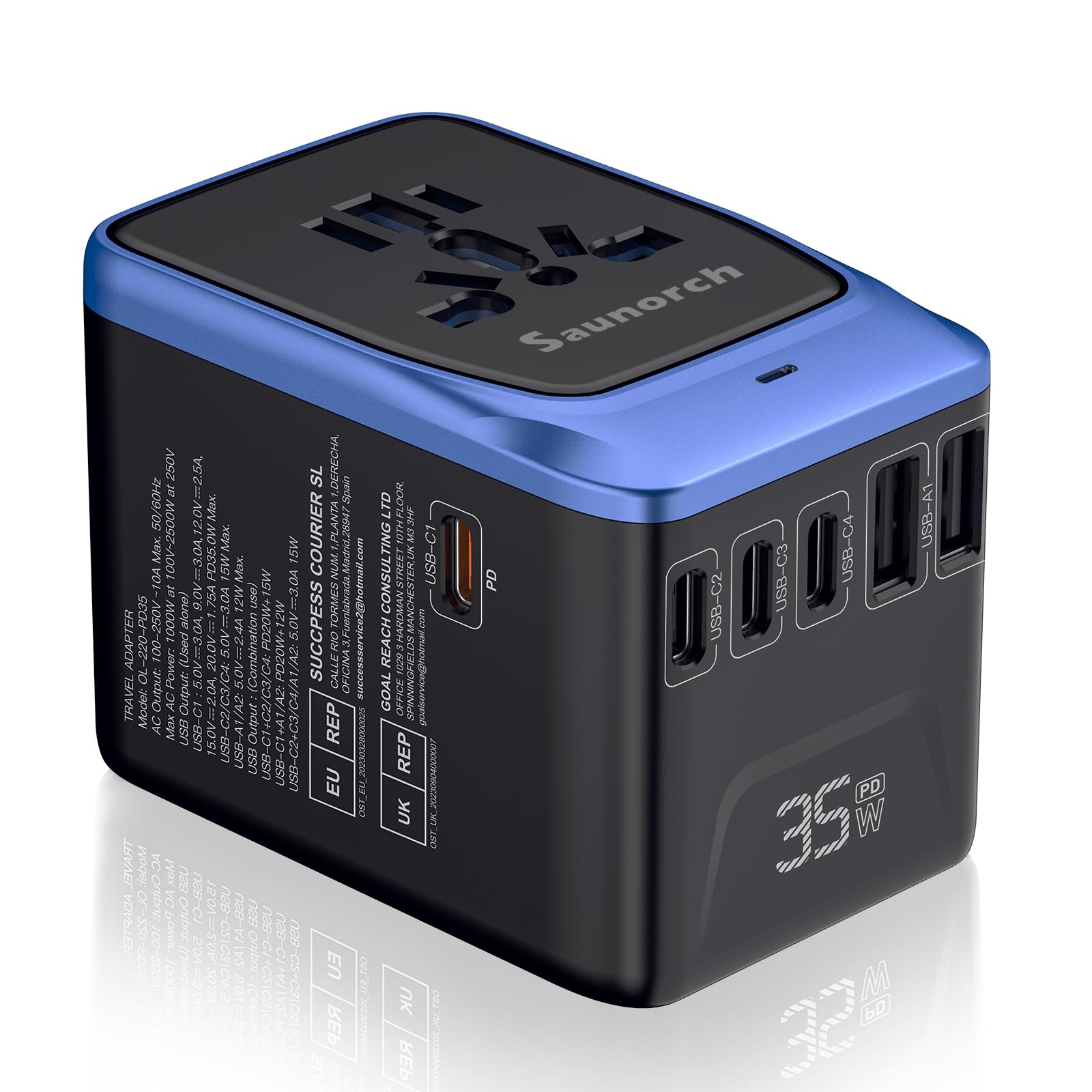 SAUNORCH Universal Travel Adapter | 35W PD 7-in-1 Fast Wall Charger