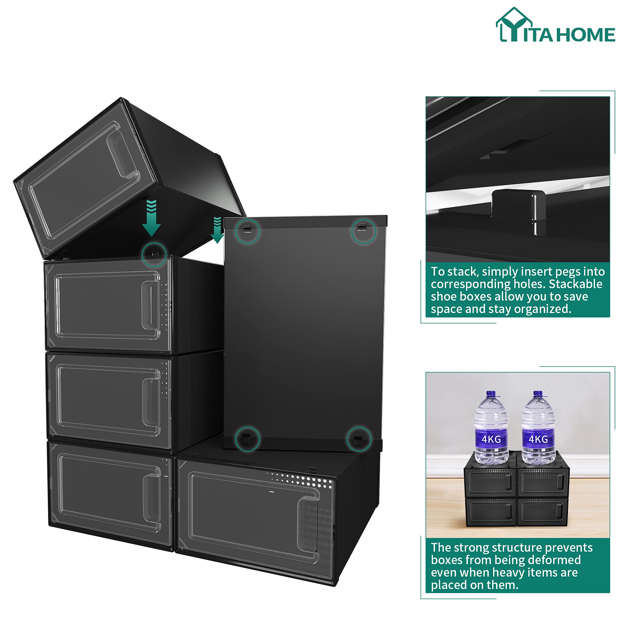 YITAHOME Stackable Shoe Box - 12 Pack Plastic Storage for UK Size 11