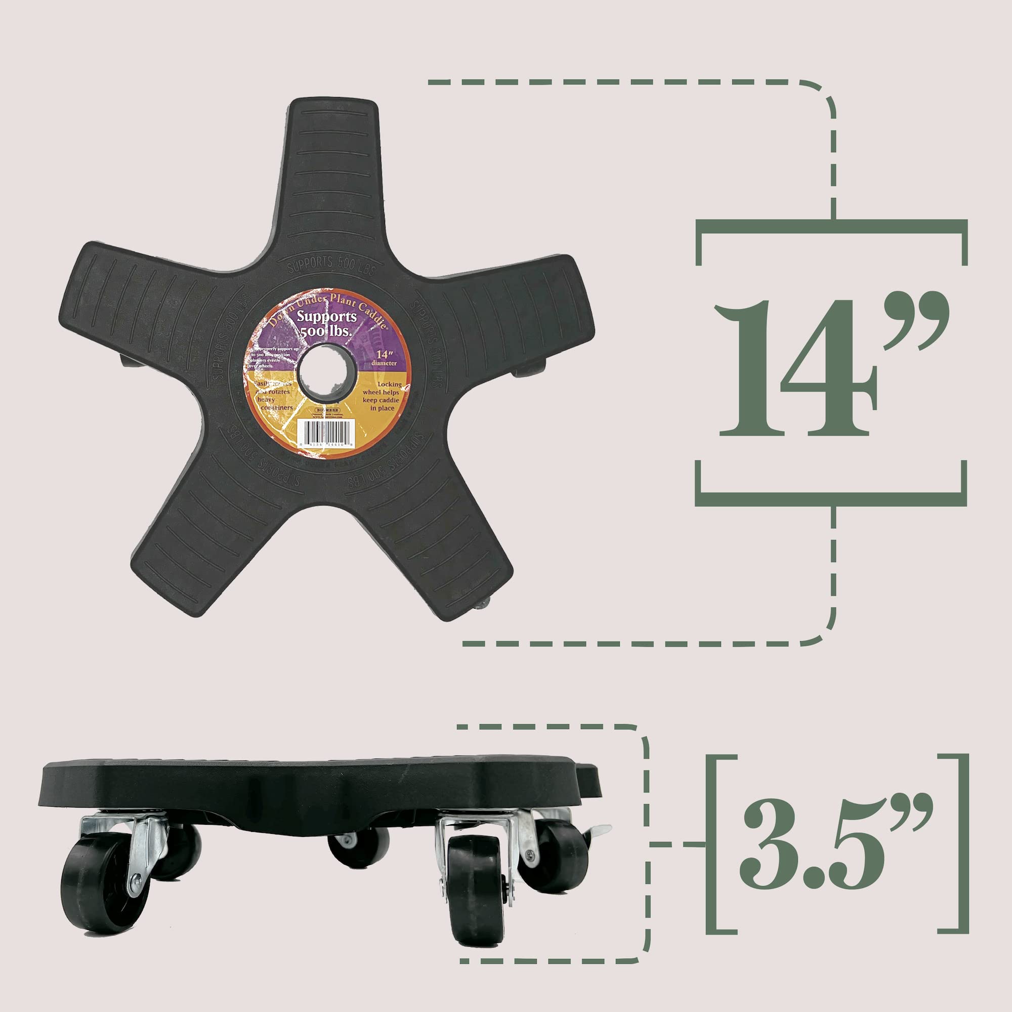 Bosmere Heavy Duty Plant Caddie – 500 lb Capacity Rolling Stand, 14"