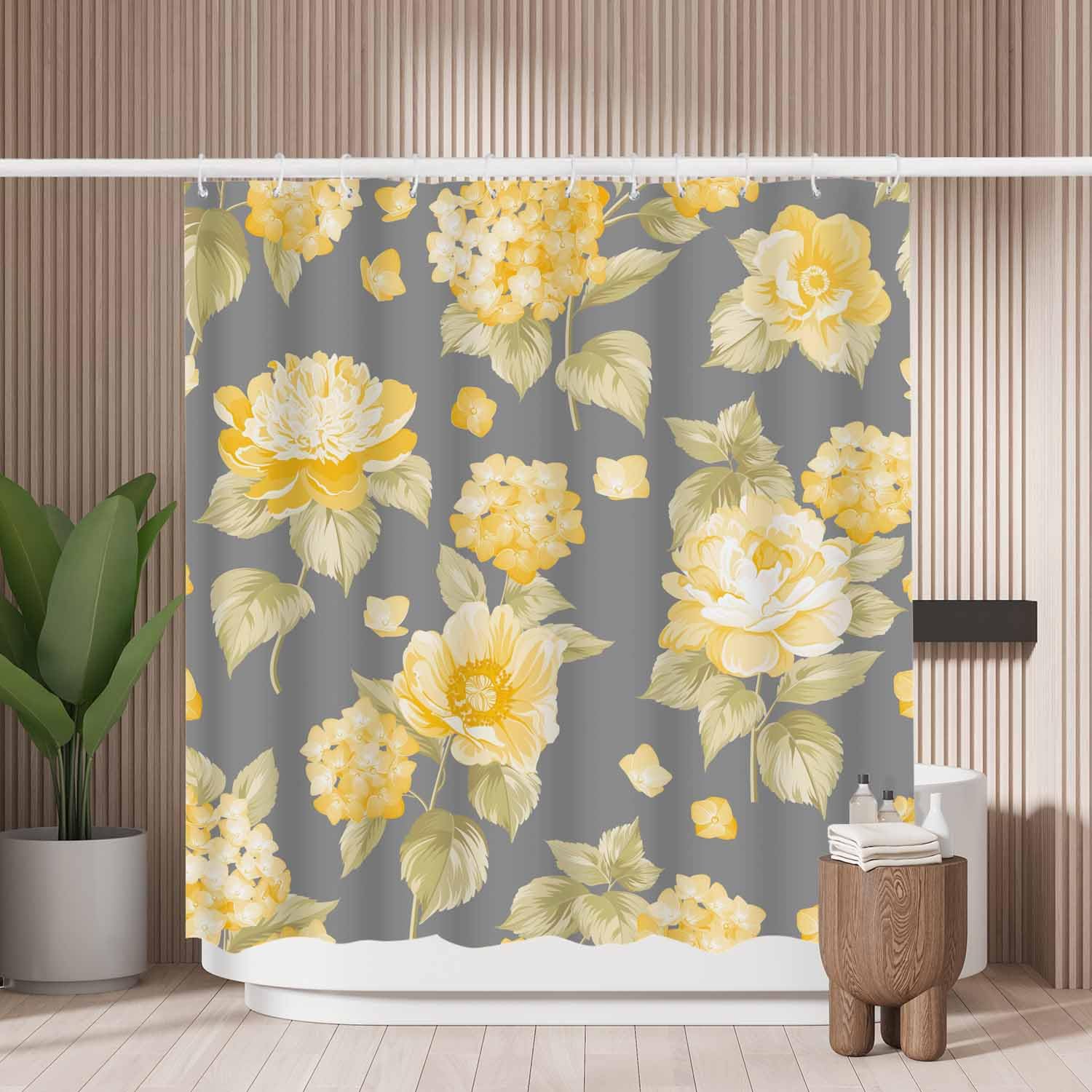 Jolof Store Yellow Flower Shower Curtain | Mold Resistant Polyester