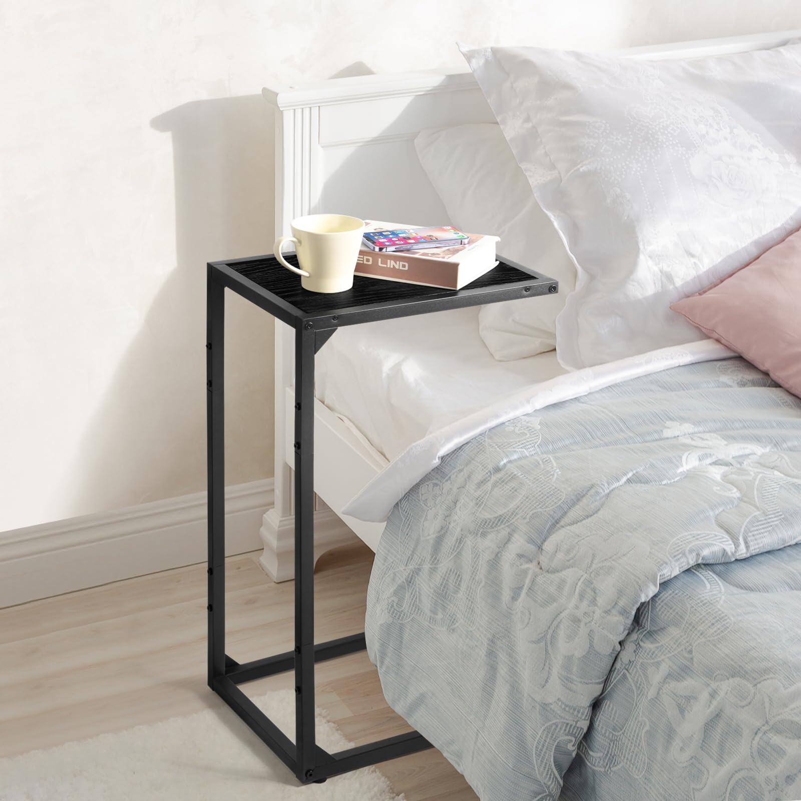 Jolof Store C-Shaped Side Tables - Set of 2 Industrial Wood & Metal