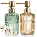 JINYOMFLY Green Glass Soap Dispenser – 12oz Vintage Pump Bottle, 2 Pack