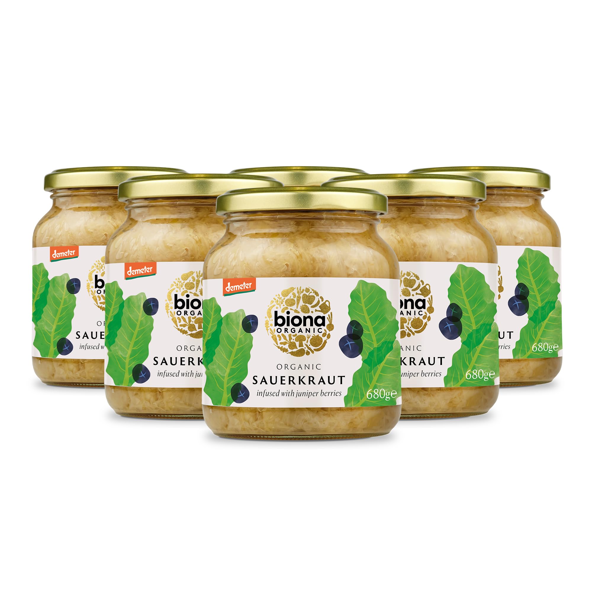Biona Organic Sauerkraut with Juniper Berries - 6 x 680g Multipack