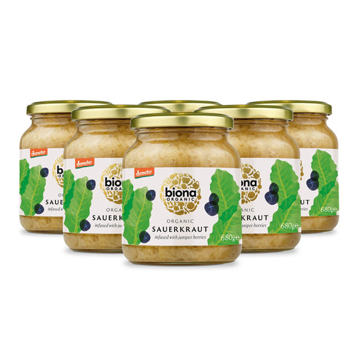 Biona Organic Sauerkraut with Juniper Berries - 6 x 680g Multipack