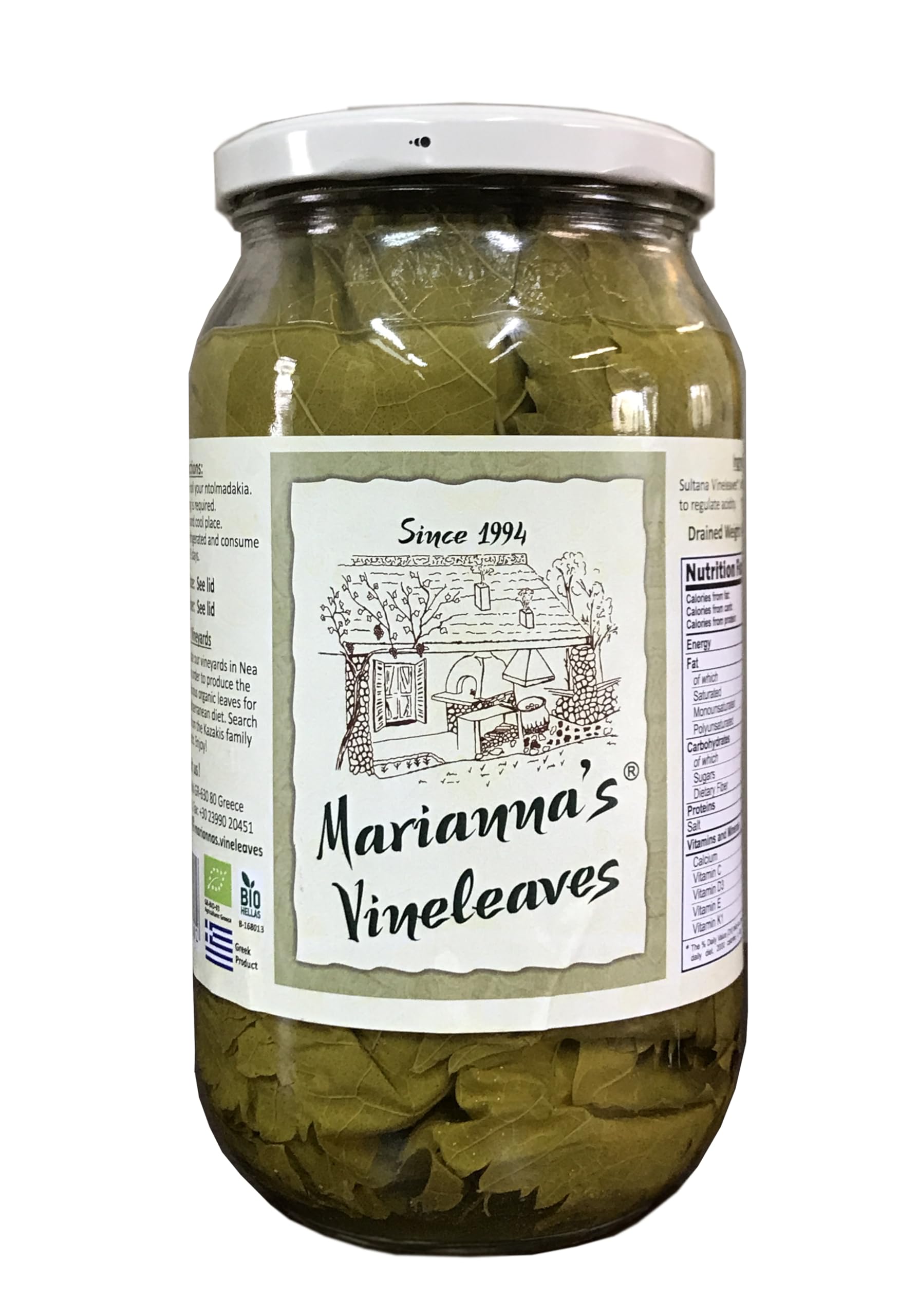 Marianna's Organic Greek Vine Leaves – 400g Sultanina for Dolmades