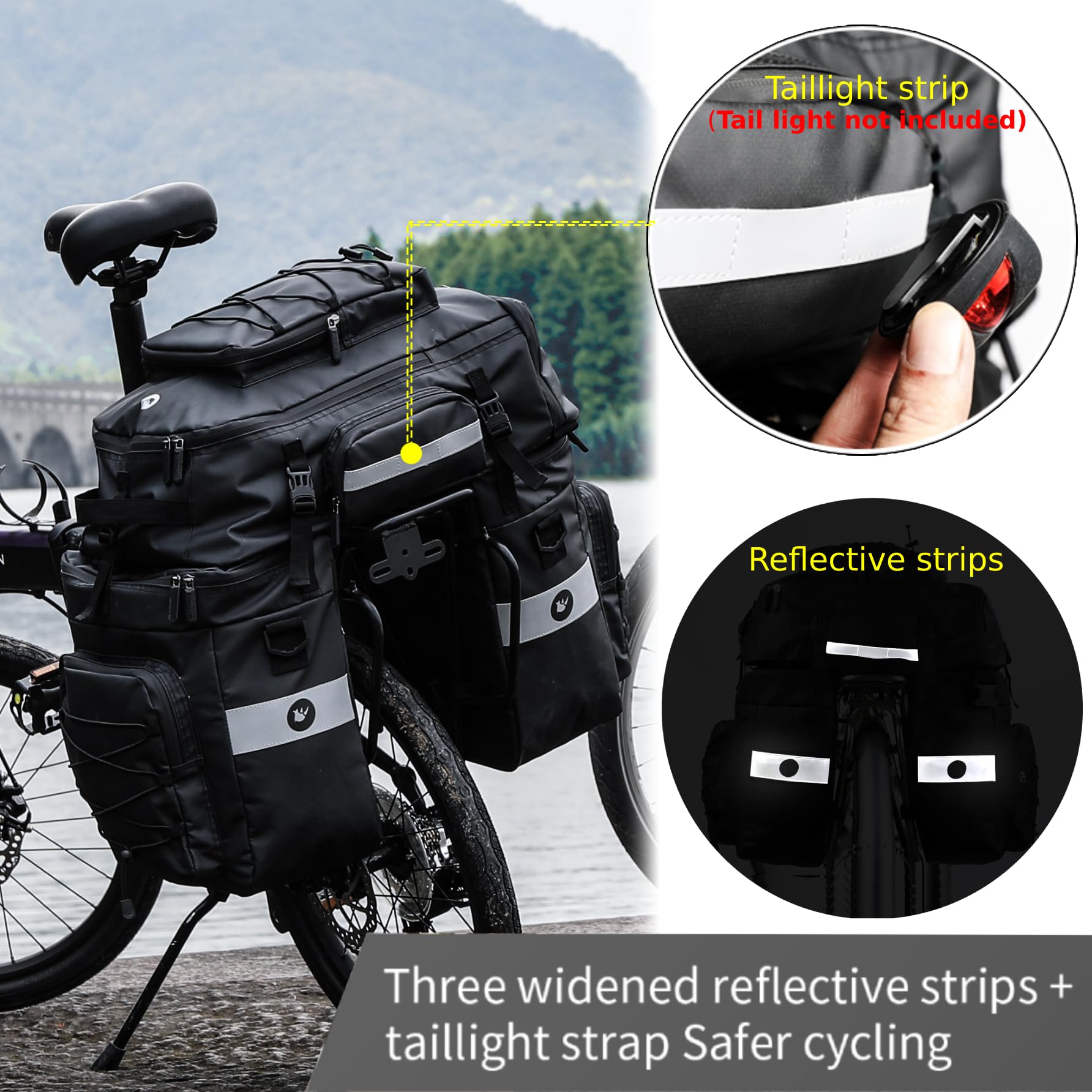 BAIGIO 3-in-1 Bike Panniers | 75L Waterproof Rear Rack Bag & Backpack