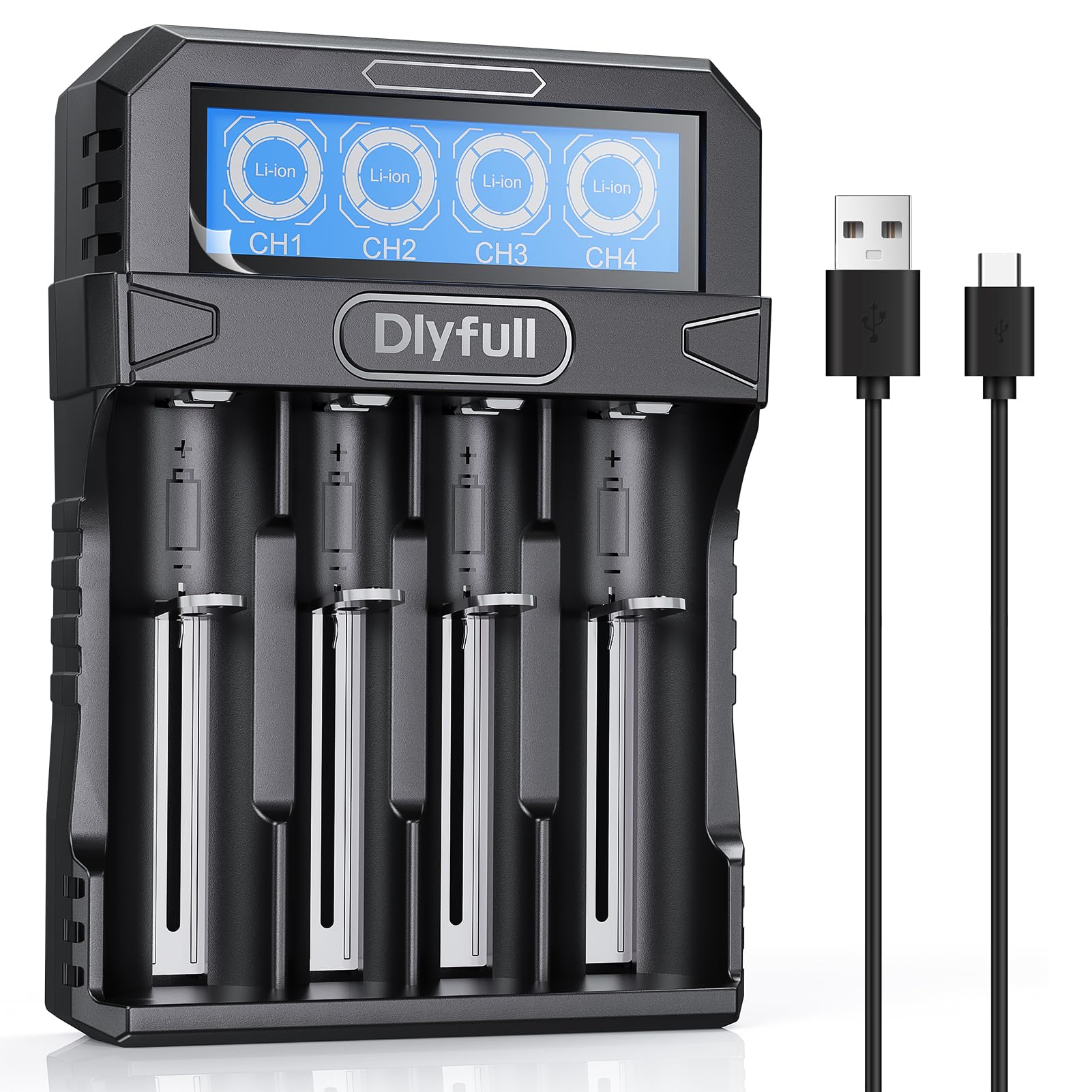Dlyfull 18650 Battery Charger | LCD Display Fast Charging Li-ion Unit
