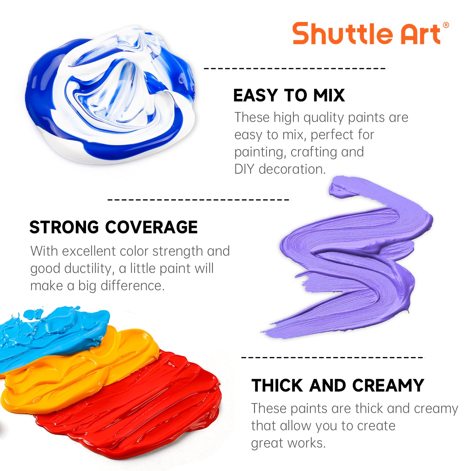 Shuttle Art Acrylic Paint Set - 50 Colors with 10 Brushes for Artists