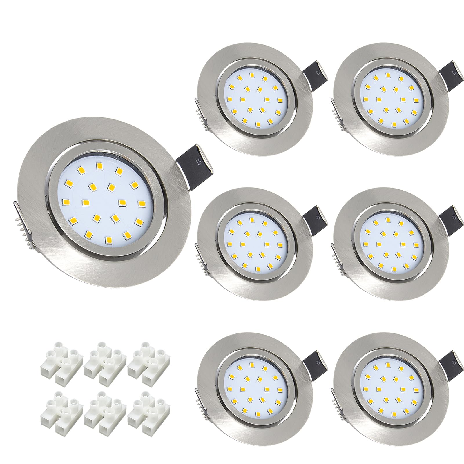 Wondlumi 6-Pack 5W Ultra Slim LED Recessed Downlights | Brushed Chrome