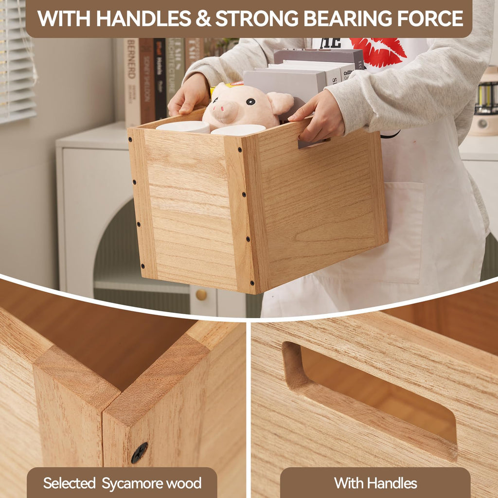 KIRIGEN Stackable Wooden Storage Cube with Handles, Natural - image 4