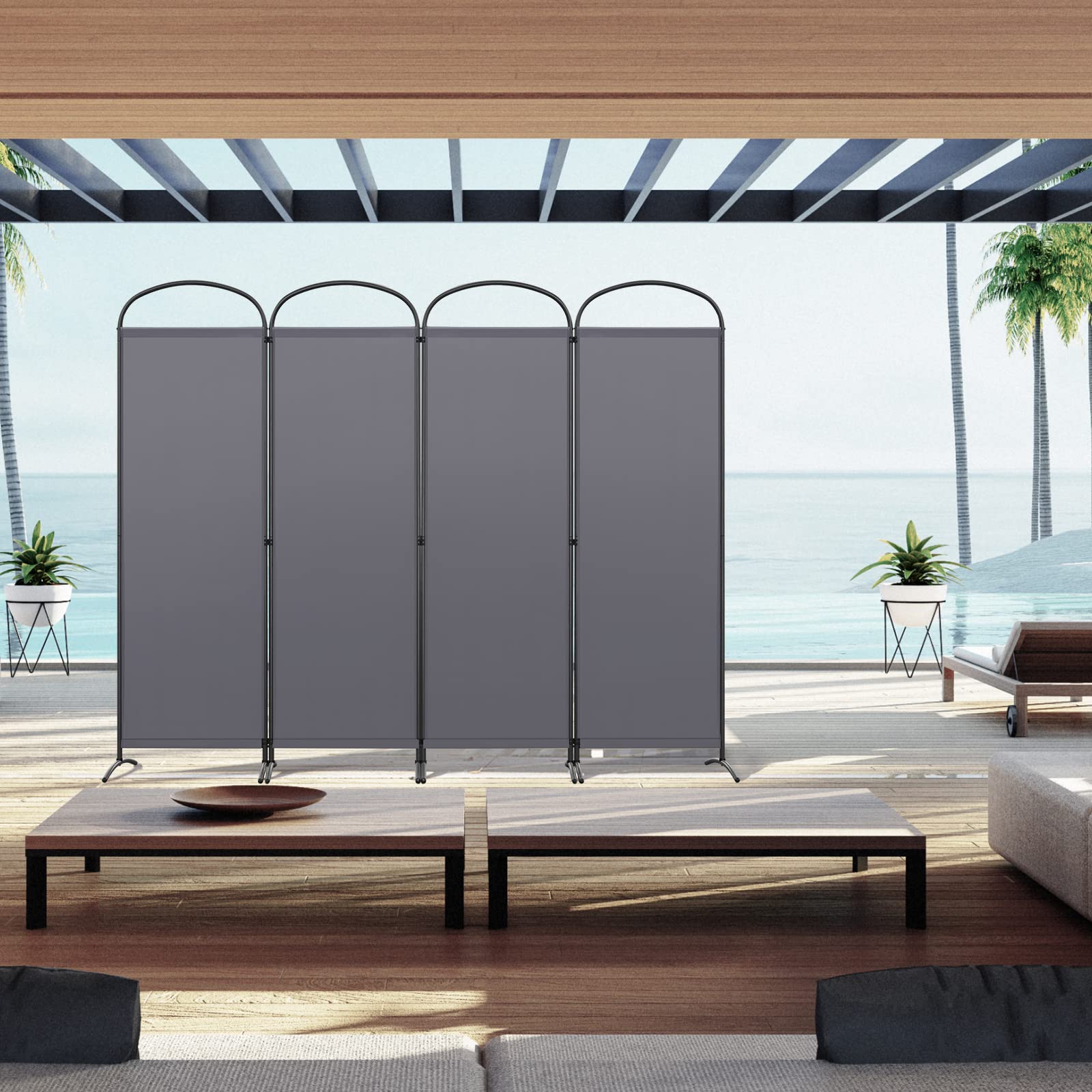 Angel Living 4-Panel Room Divider | Grey Privacy Screen 224x182cm