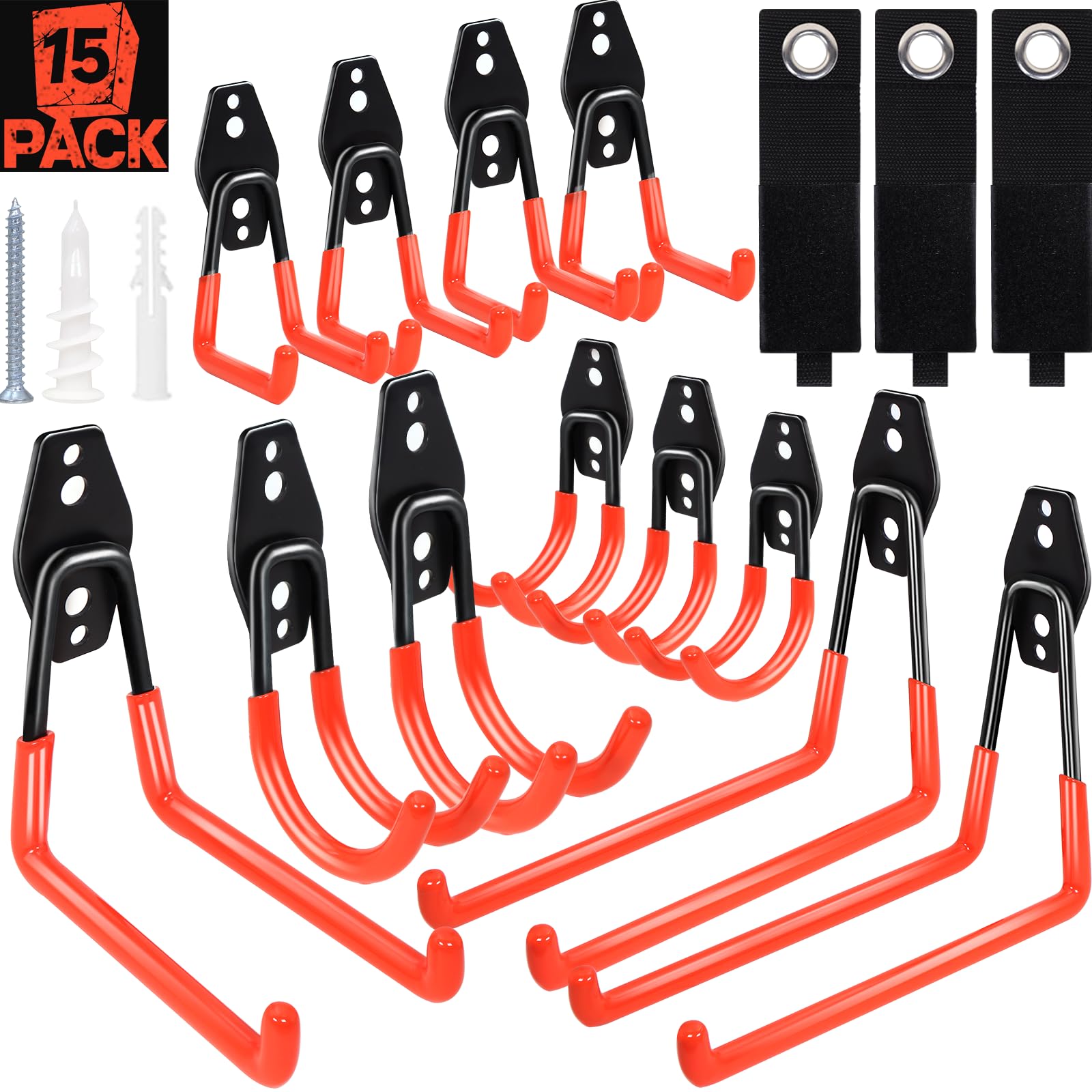 SBGGRL 15 Pack Heavy Duty Garage Hooks – Wall Mount Tool Storage Hangers