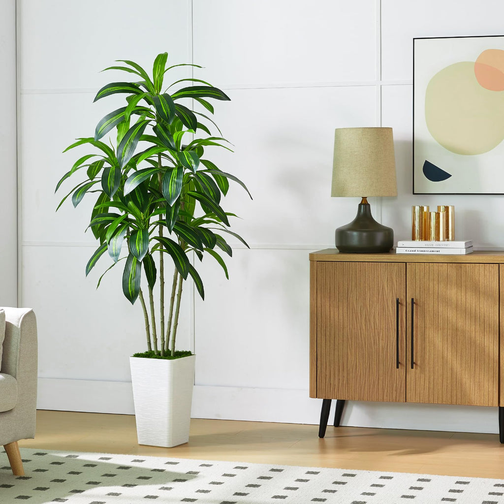 Jolof Store 5FT Artificial Dracaena Tree with White Tall Planter