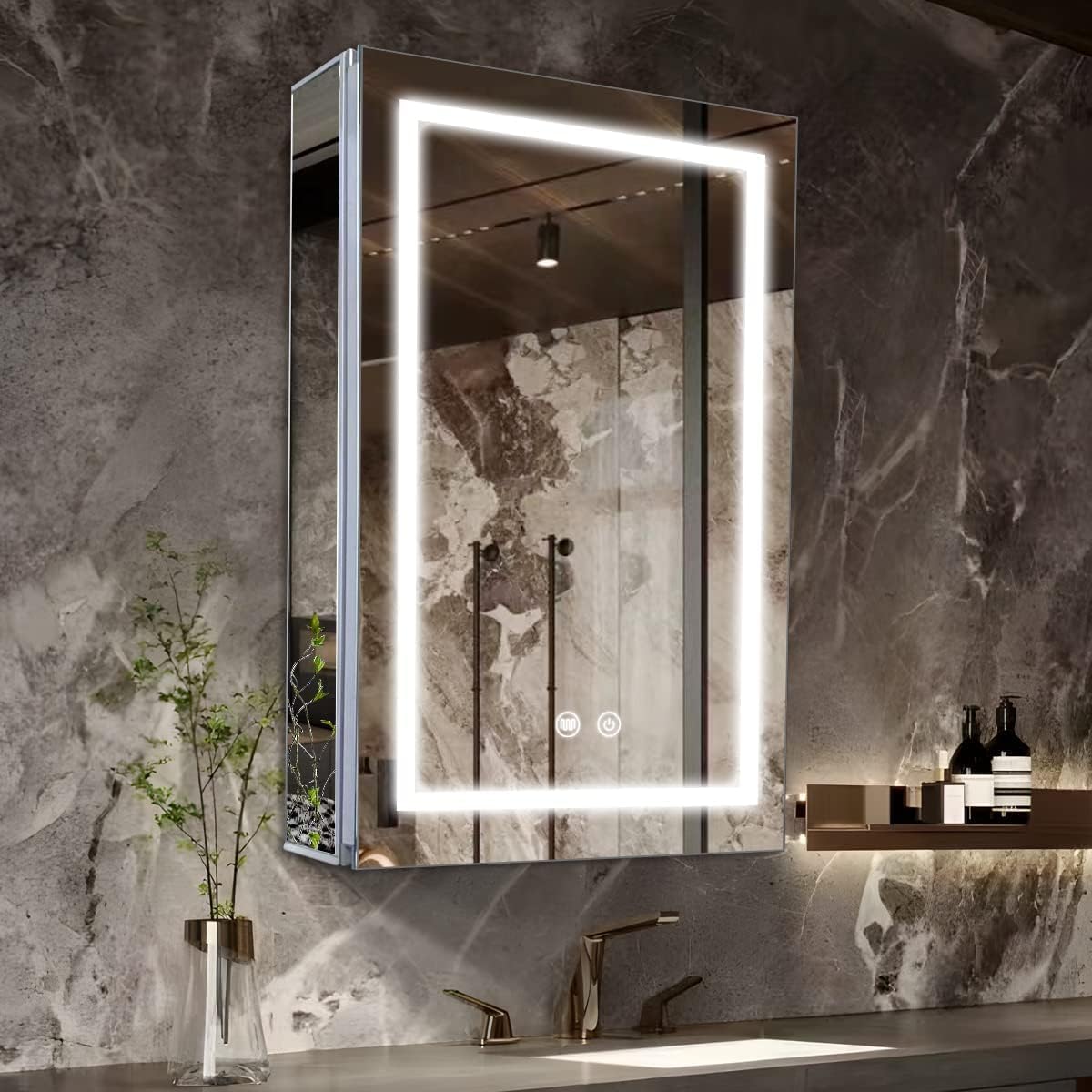 Janboe LED Medicine Cabinet | 20x28 Aluminum Mirror with Shaver Socket