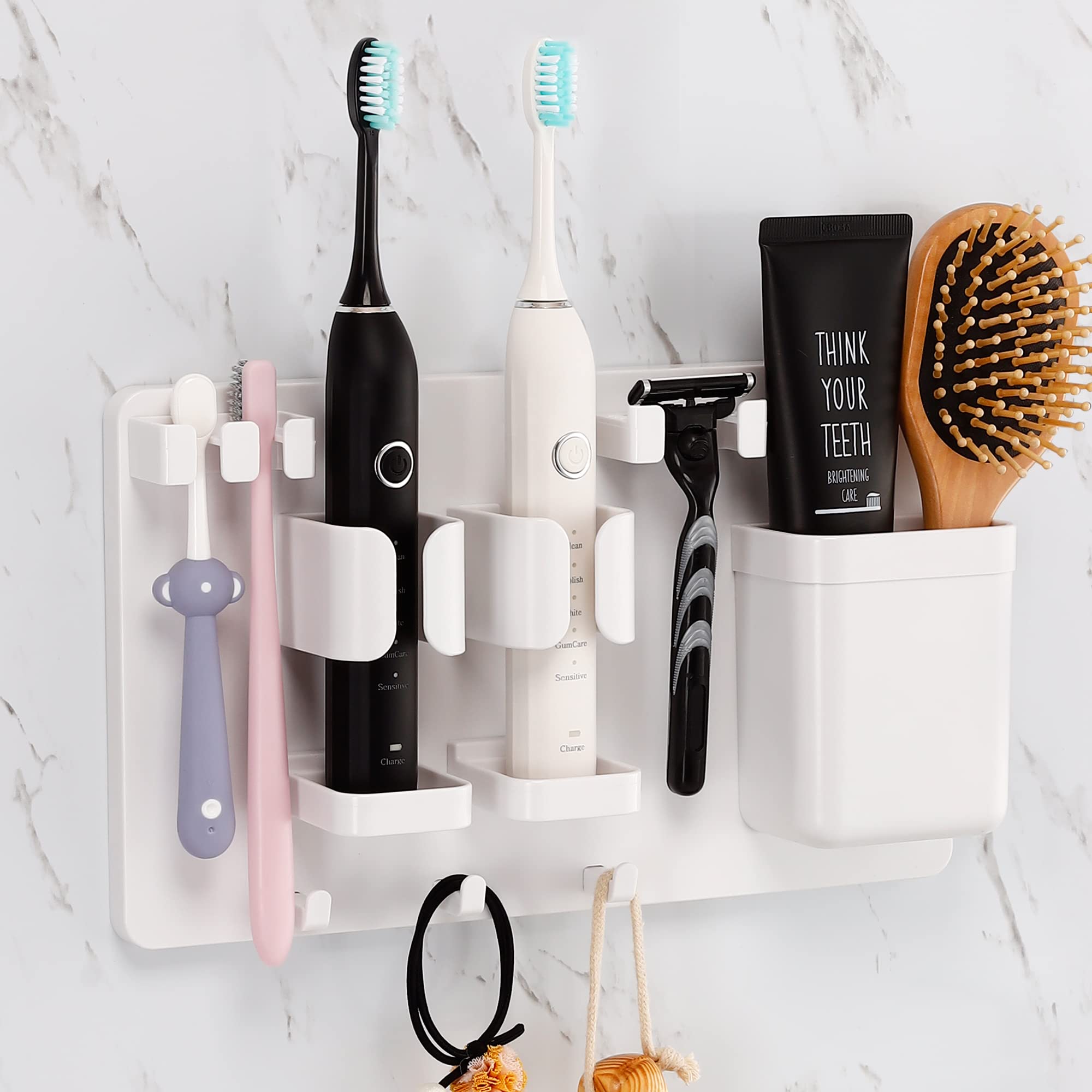 YOHOM Adhesive Electric Toothbrush Holder | Wall Mounted Razor Organizer