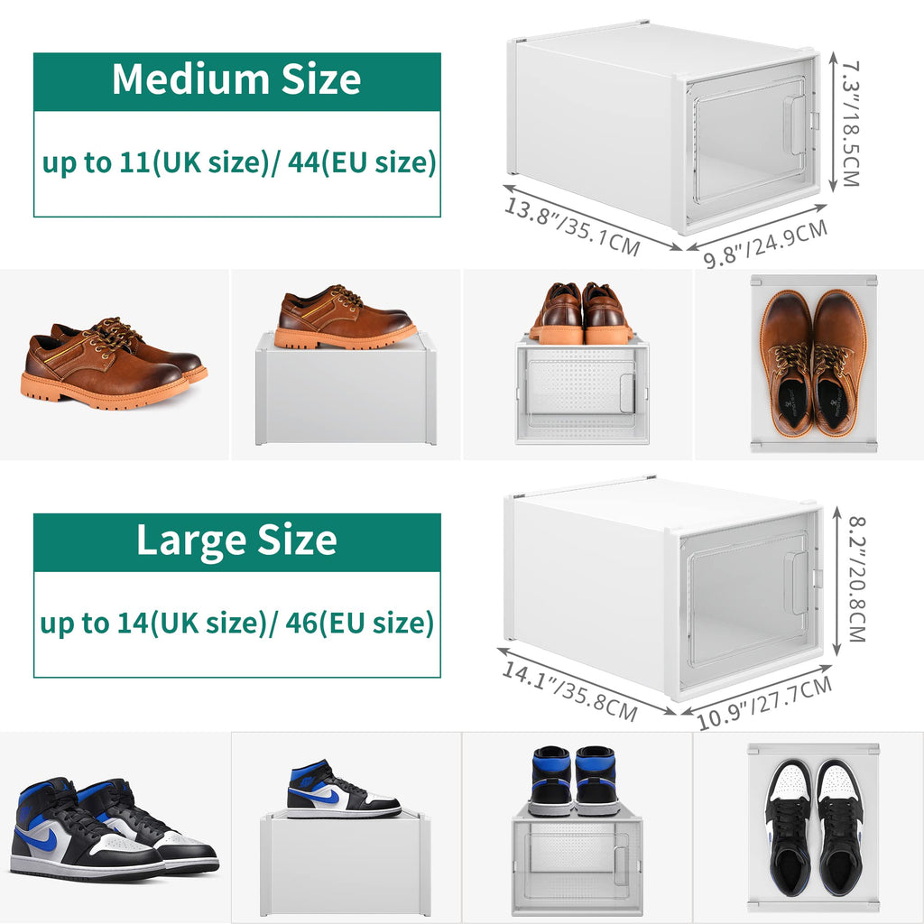 YITAHOME Stackable Shoe Box - 12 Pack Plastic Storage for UK Size 11