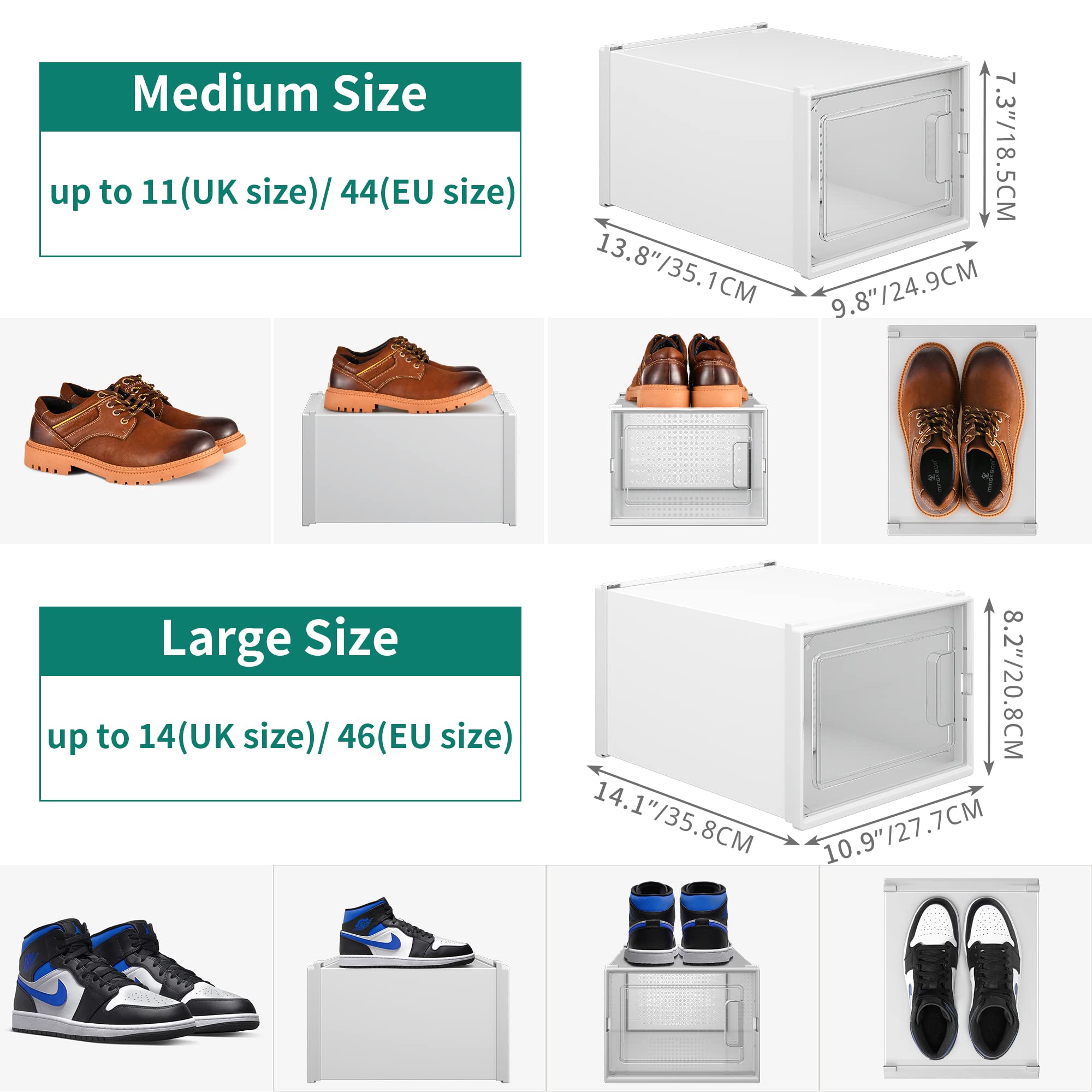YITAHOME Stackable Shoe Box - 12 Pack Plastic Storage for UK Size 11