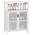HITNET Bamboo Bathroom Floor Storage Cabinet with Double Louvered Doors