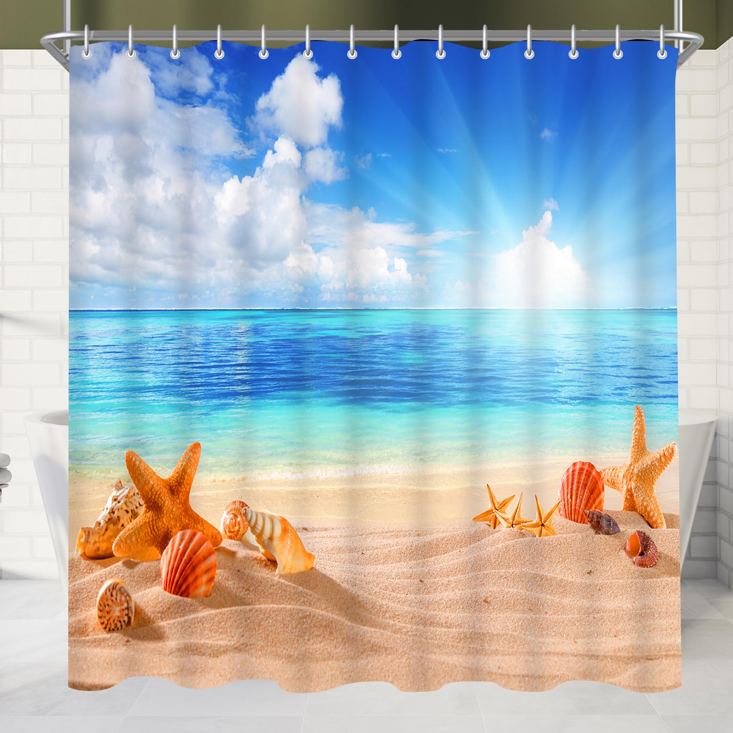 Lerores Sea Blue Shower Curtain | Anti-Mould Weighted Hem | 120x200cm