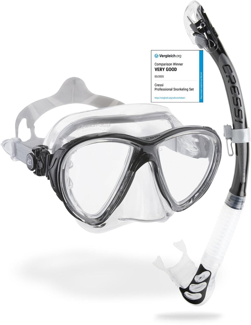 Cressi Big Eyes Evolution Mask & Kappa Ultra Dry Snorkel Set | Clear/Black