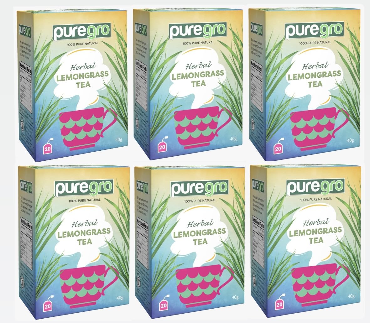 Puregro Lemongrass Herbal Tea - 100% Natural Caffeine Free - Pack of 6