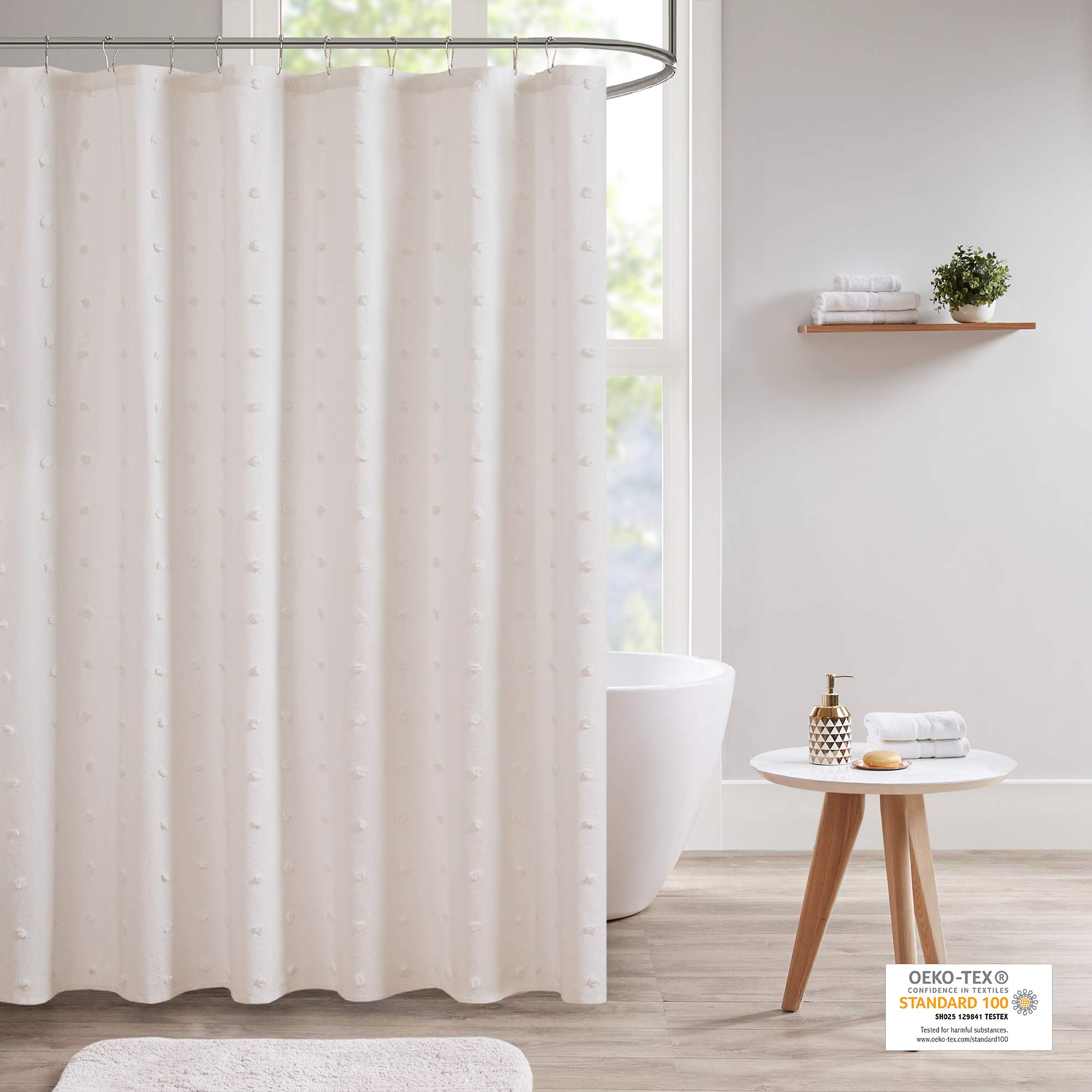 Urban Habitat Brooklyn Cotton Pom Pom Shower Curtain | Ivory Shabby Chic