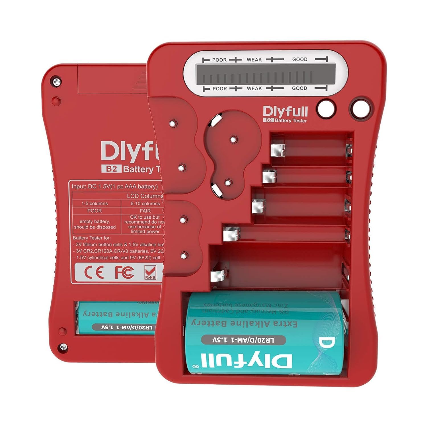 Dlyfull Universal Battery Tester – LCD Digital Checker for AA AAA 9V