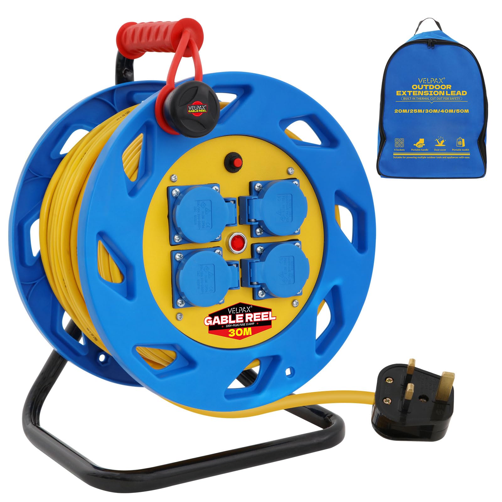 30m Outdoor Extension Lead – 4 Socket Heavy Duty Reel