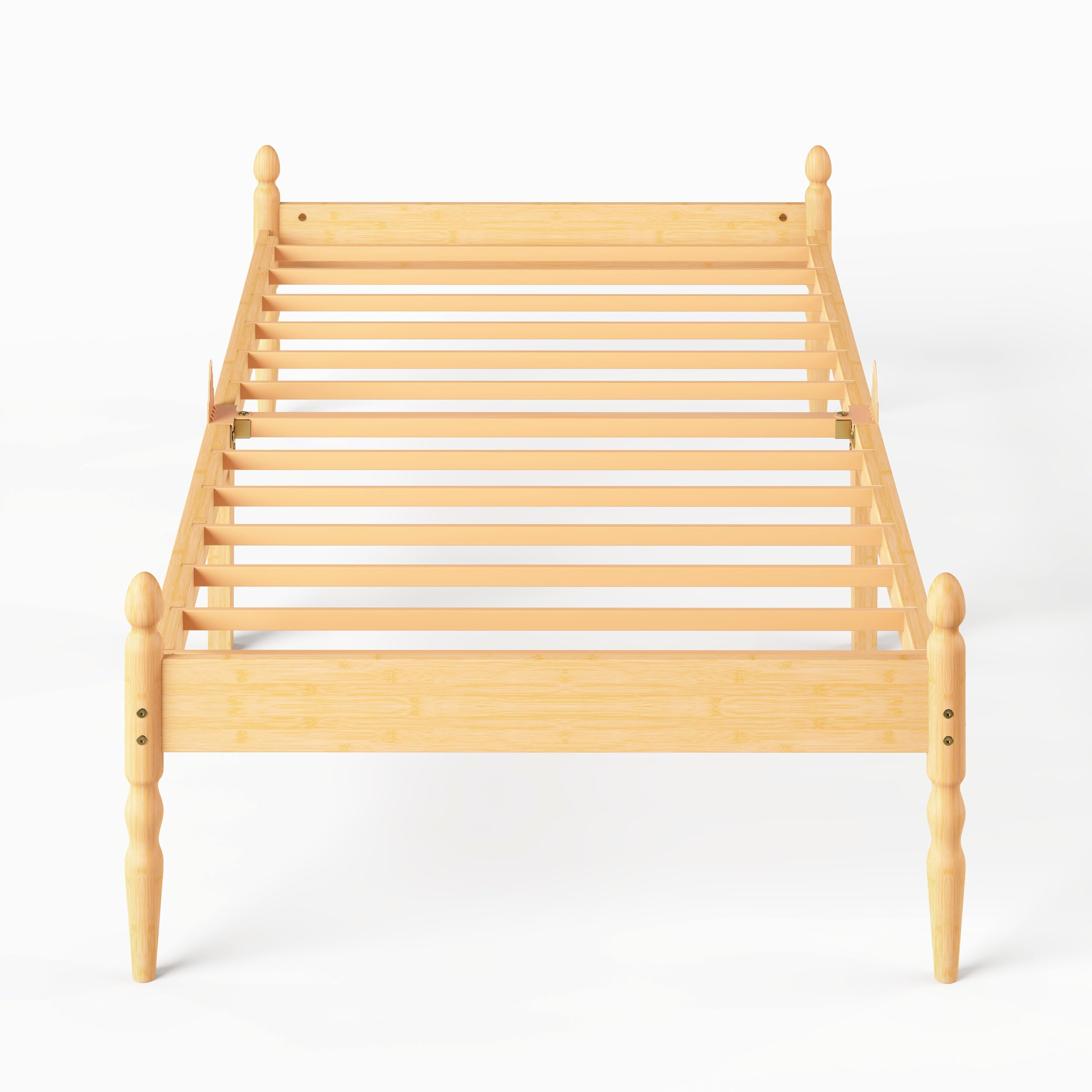 Hunlostten Bamboo Single Bed Frame – Metal Slat Platform with Storage