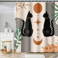 MIRRORANG Black Cat Shower Curtain – Mid Century Modern Boho Fabric