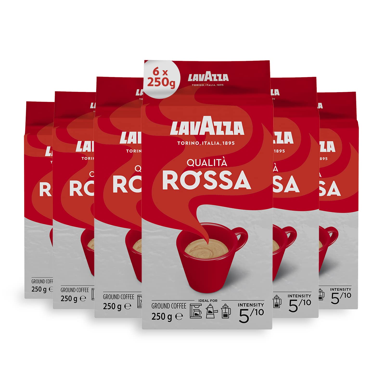 Lavazza Qualità Rossa Ground Coffee - 6 x 250g Pack for Moka Pot
