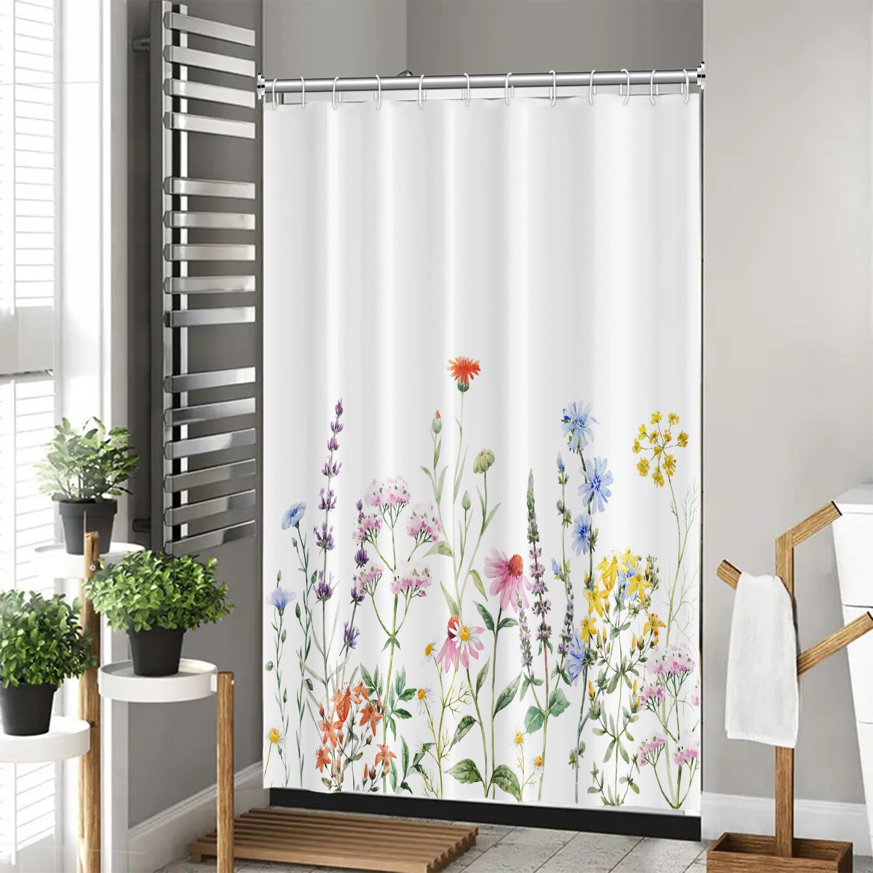 Ttincceer Floral Shower Curtain | Waterproof Polyester with Hooks