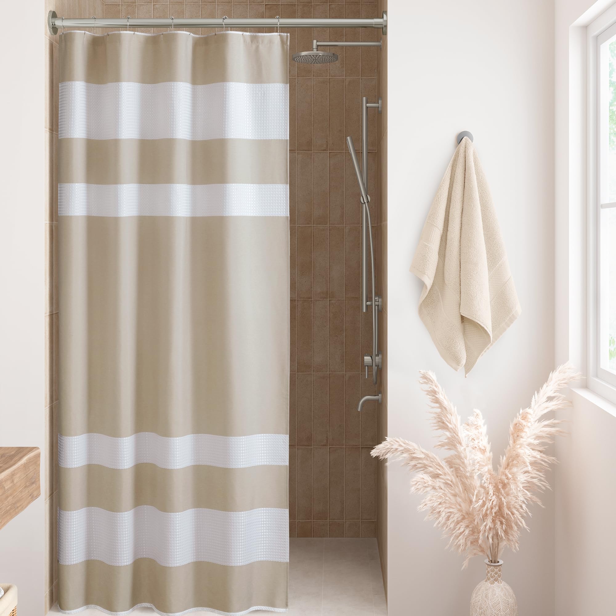 Madison Park Spa Waffle Stall Shower Curtain – Taupe 3M Water Repellent