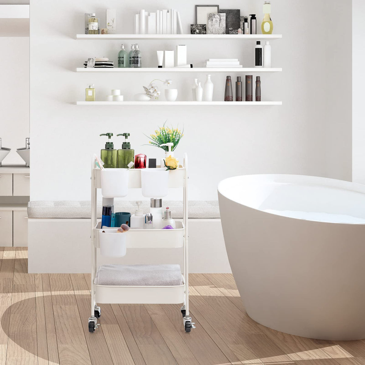 DOEWORKS Storage Trolley on Wheels Metal Kitchen Trolley Craft Trolleys - image 3