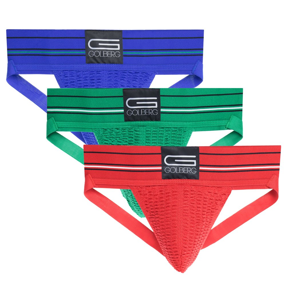 Golberg Men's Athletic Supporter Jockstrap - 3 Pack, Large, Multi-Color