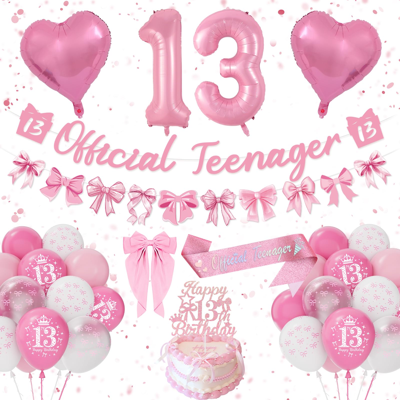 Jolof Store 13th Birthday Decorations for Girls – Pink Bow Party Supplies Set