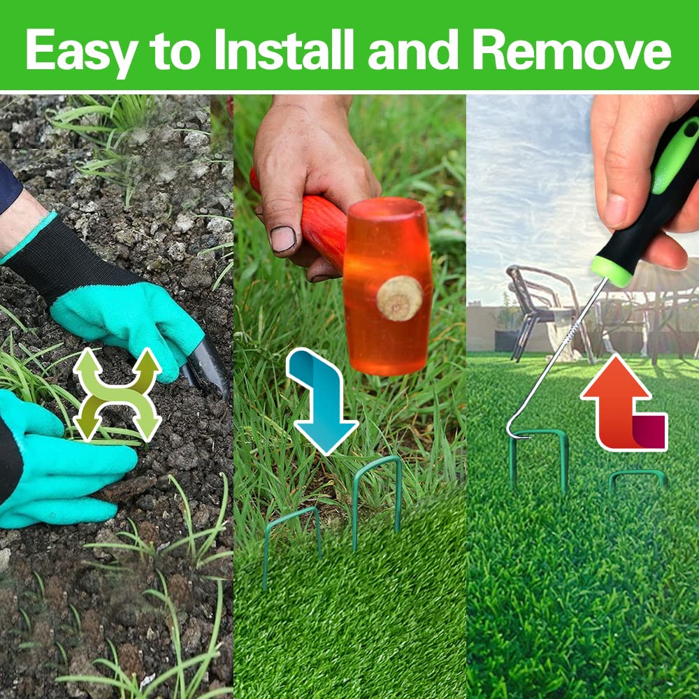 Bakulyor 200 Pack Green Landscape Staples | 6-Inch U-Shaped Steel Garden Pins