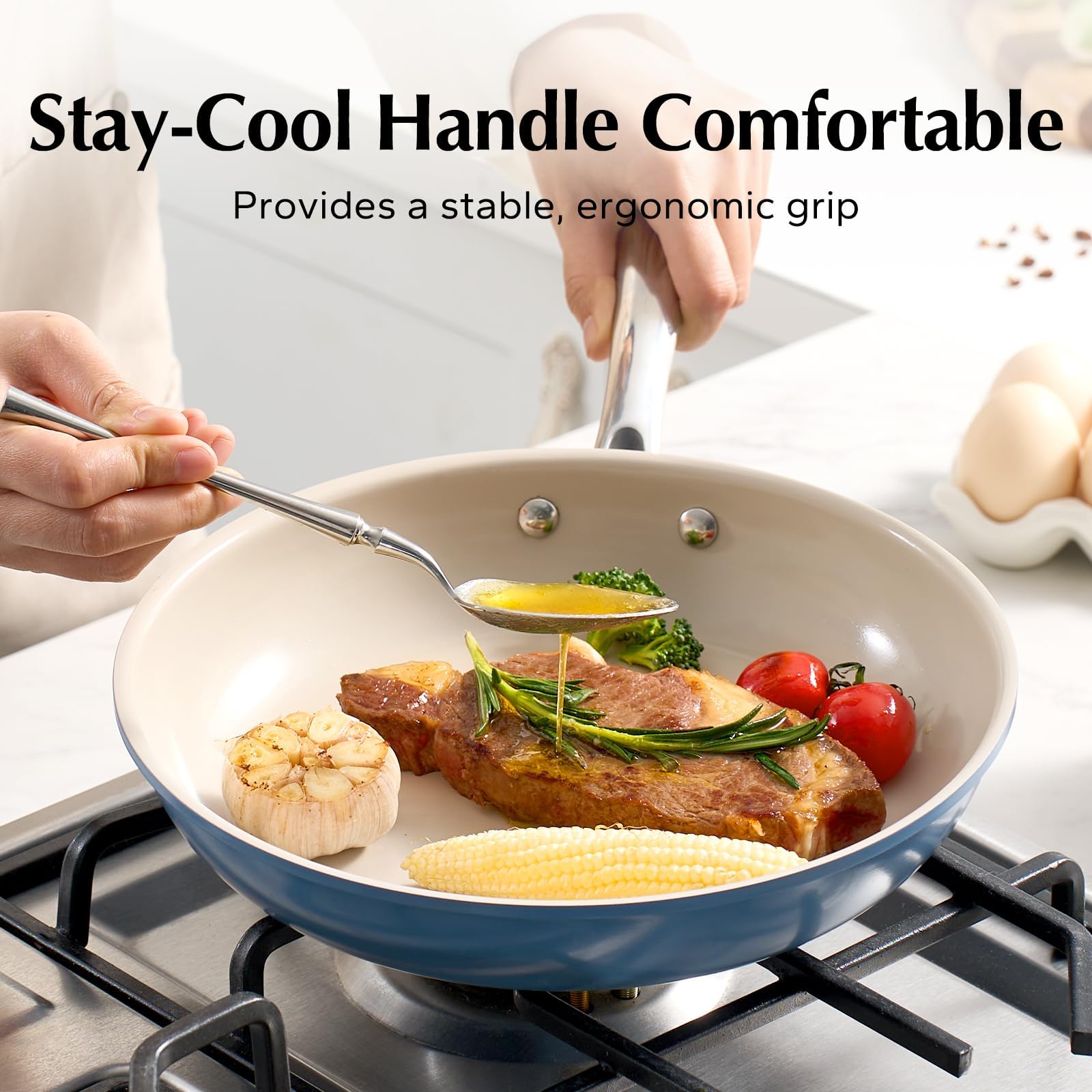 Redchef Ceramic Nonstick Frying Pan Set | 3-Piece Skillet Set, Blue