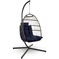 SereneLife Foldable Egg Chair with Stand – Rattan Wicker Hanging Swing