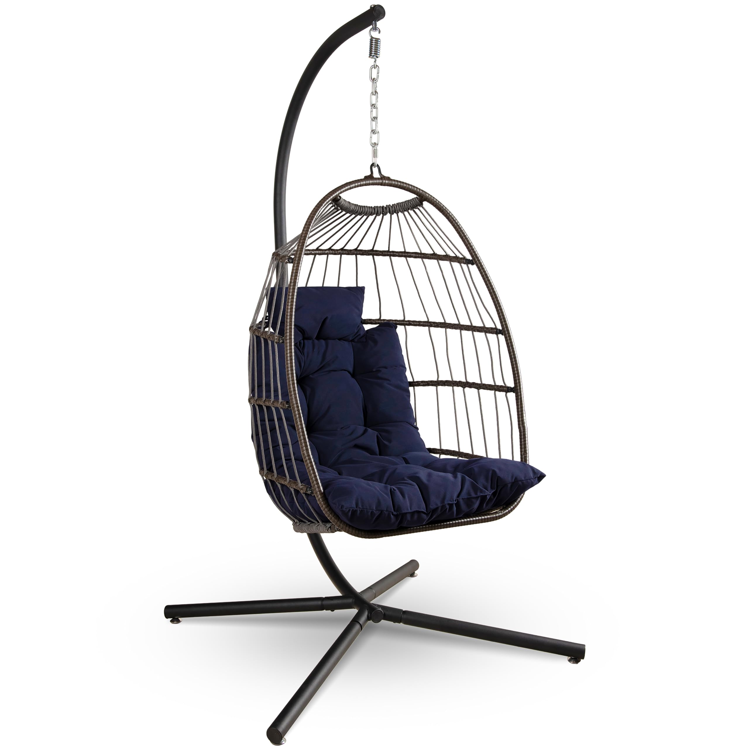 SereneLife Foldable Egg Chair with Stand – Rattan Wicker Hanging Swing