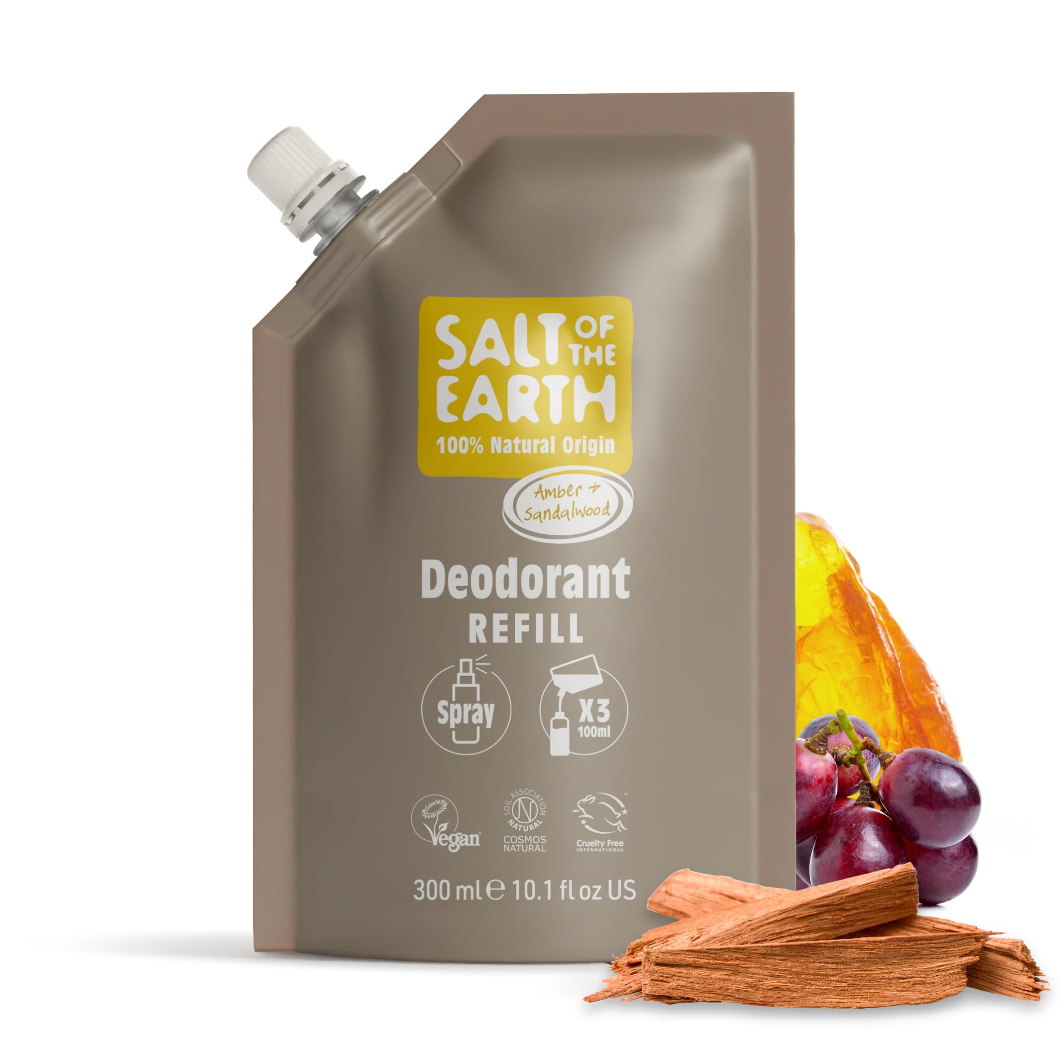 Salt of the Earth Natural Deodorant Spray Refill – Amber & Sandalwood 300ml